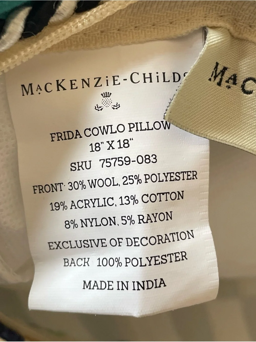 Mackenzie Childs UPSCALE SCULPTURED FRIDA COWLO Cow PILLOW Pre-Owned
